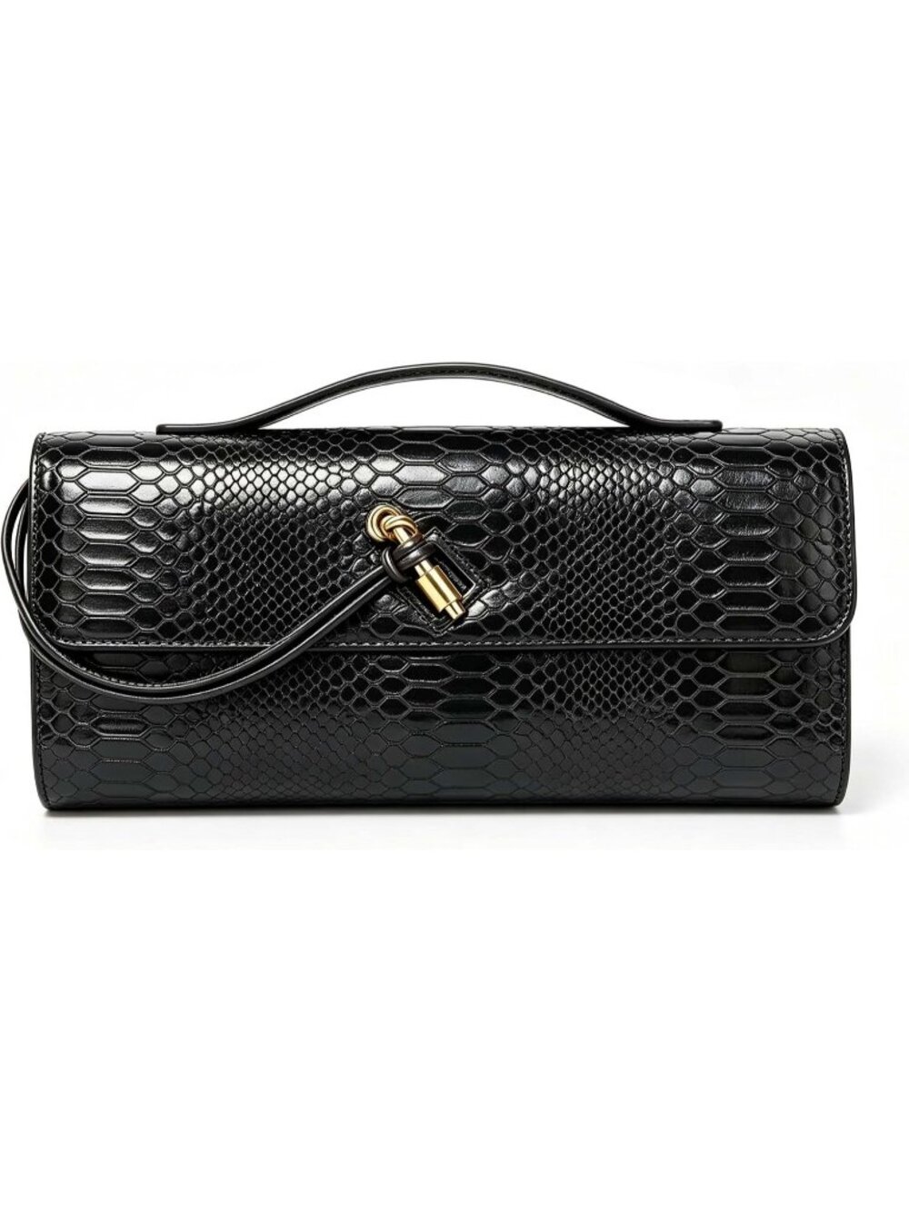 Women's Small Black Snake Print Shining Clutch Formal Crossbody Shoulder Bag